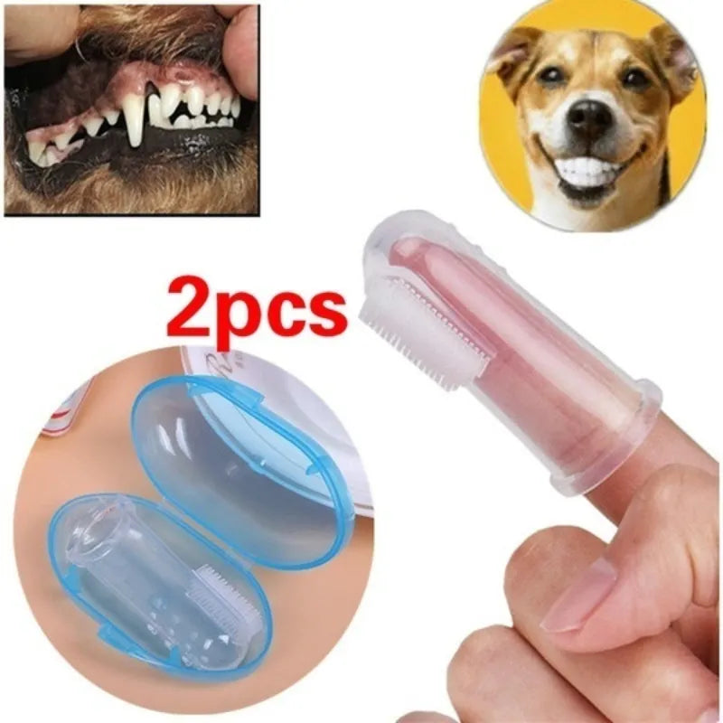 2 Pcs  Soft Silicone  Pet Finger Toothbrush